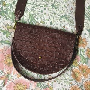 FREE SHIPPING large madewell brown croc richmond saddle shoulder bag